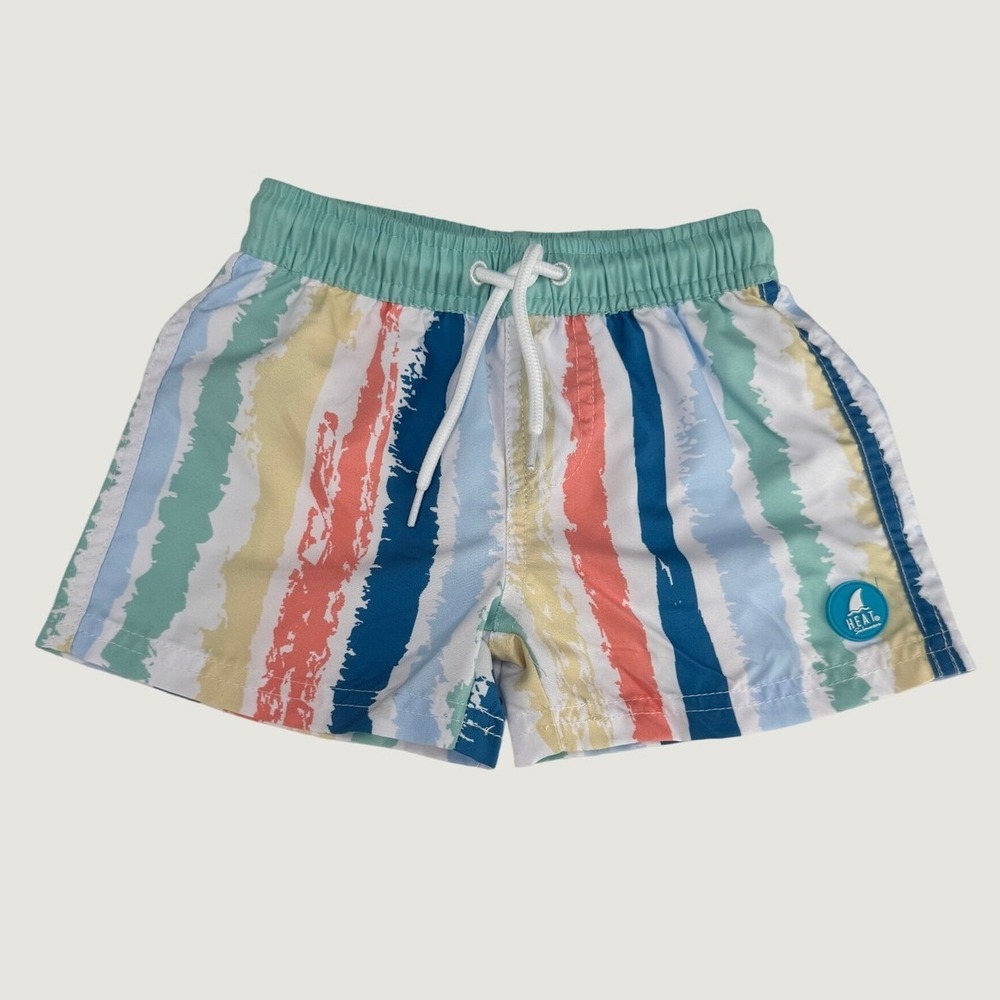 Heat Swimwear Striped Multi-Color Brushstroke Swim Trunks 6M